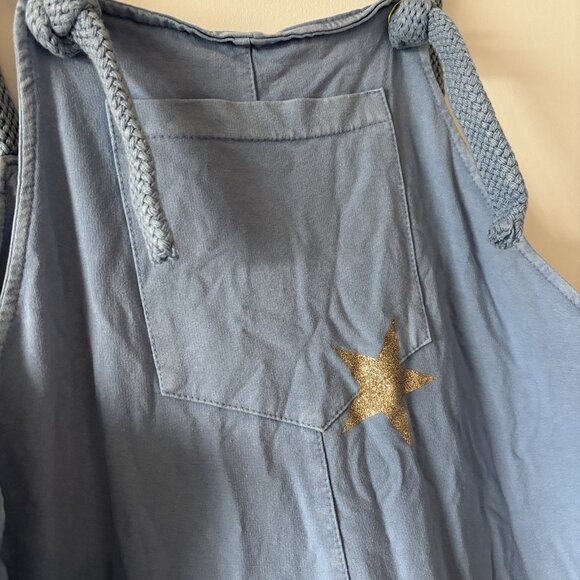 Bellavie Romper Slouch Overalls Jumpsuit Blue 100% Cotton Star L Boho Lounge - Picture 5 of 16